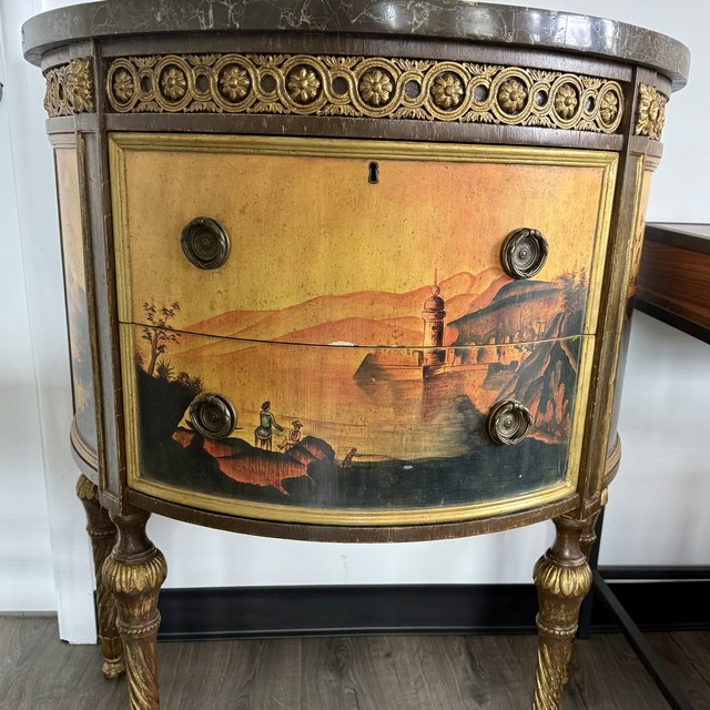 Hand-painted demilune cabinet